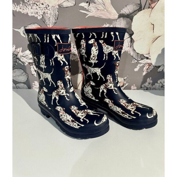 Joules Navy Dalmatian Molly Wellingtons Boots - Picture 8 of 16